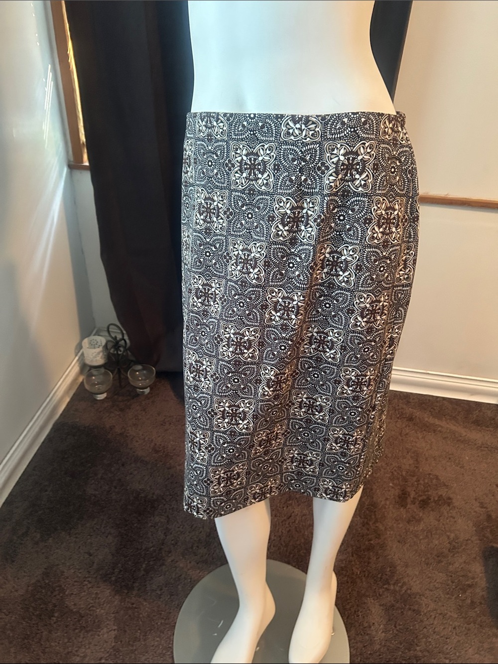 Talbots Brown and White Printed Pencil Skirt